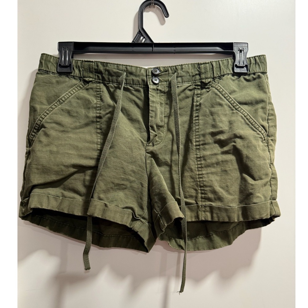 Gap Women Olive Green Cotton Linen Utility Shorts Size 6 Drawstring Cuffed Hem